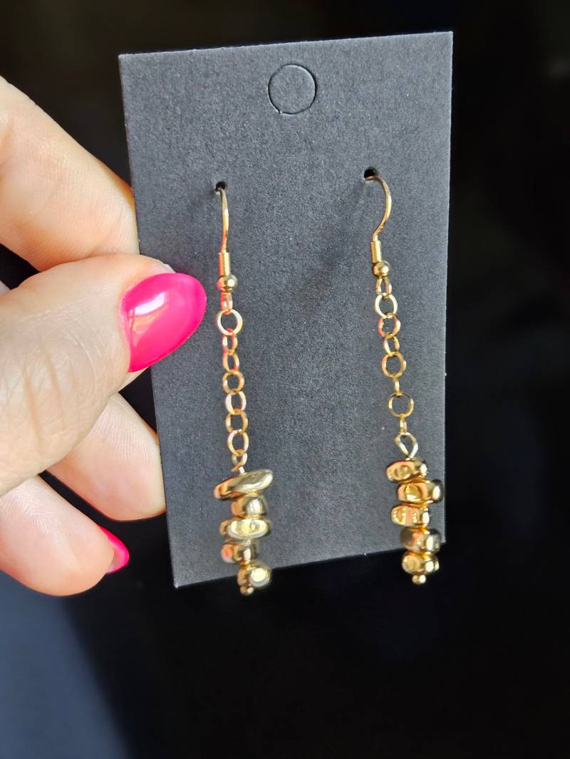 Elegante, Lange Ohrhänger - Vergoldete Ohrringe Mit Hämatit Für Jeden Anlass von PerlentanzArt