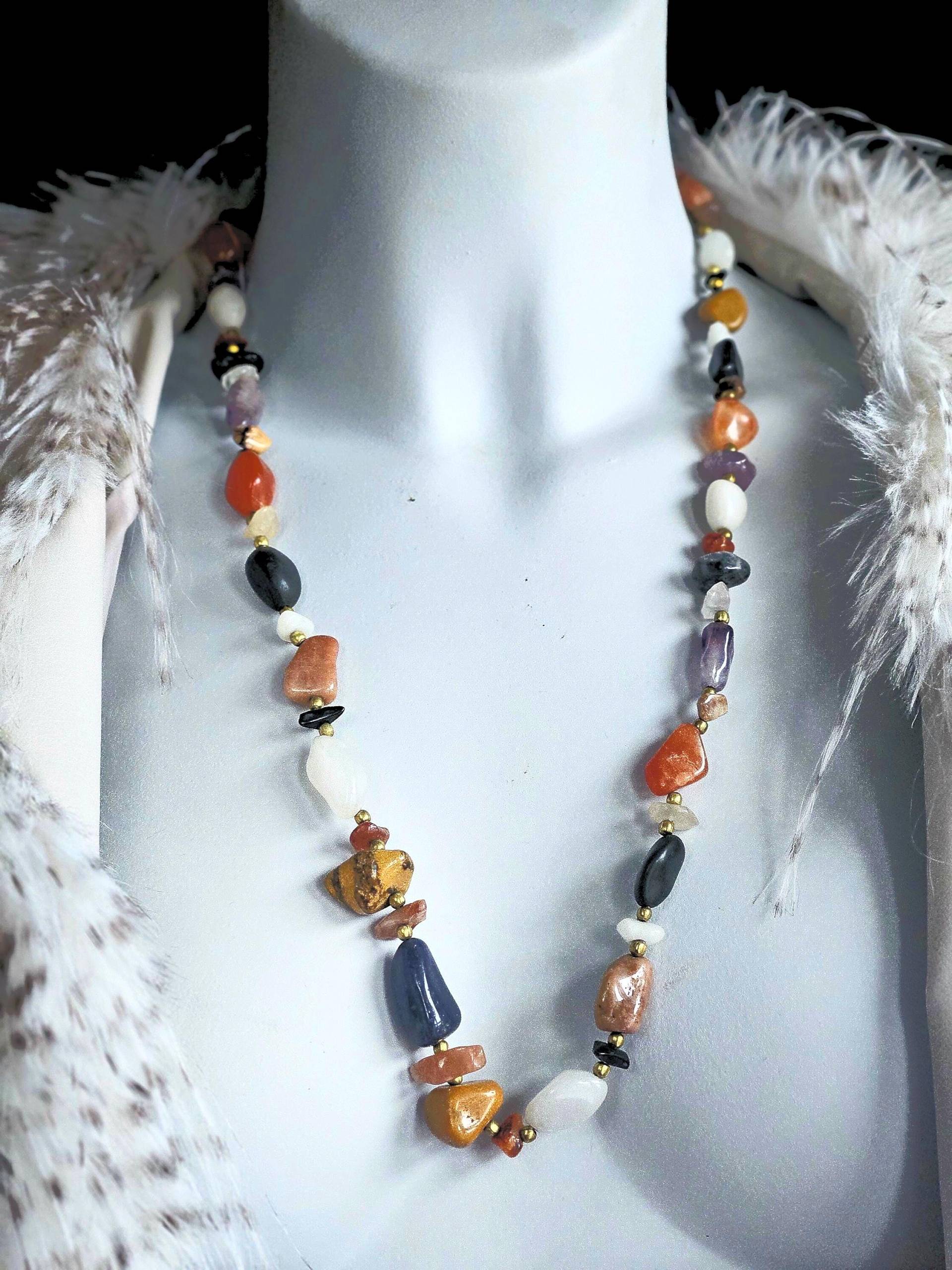 Vintage Edelsteine Halskette | Naturstein Mix Mit Achat, Quarz, Jade, Onyx, Lapis, Karneol Getrommelte Steine Edelstein Schmuck von PerlentanzArt