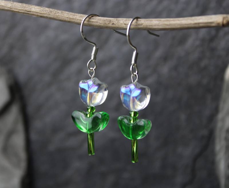 Glasperlen Und 925Er Sterlingsilber Ohrhänger Ohrring Blumenmotiv Irisierend Lieblich Blumig Accessoire Geschenk Zum Geburtstag Weihnachten von PerlentanzBerlin