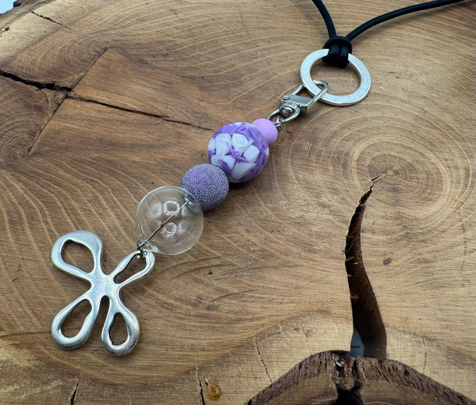 Kette Lang Mit Wechselanhänger in Lila von PerlenzauberDesigns