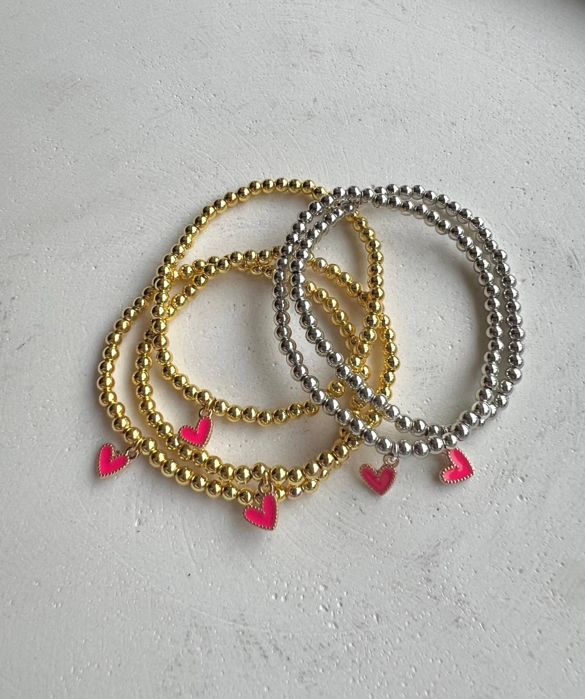 Perlenarmband Aus Rostfreiem Edelstahl Mit Herzanhänger, Geschenkidee, Freundschaftsarmbänder, Gold - Und Silberarmbänder von PerlerieByNadine