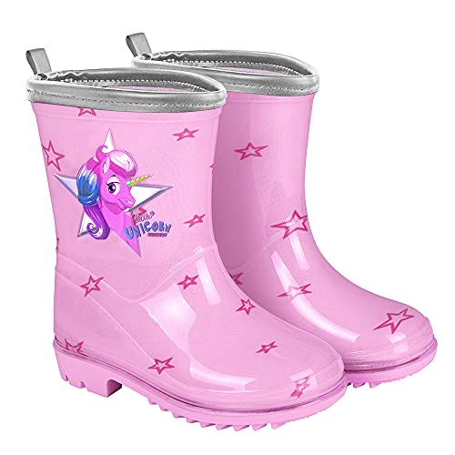 PERLETTI Kinder Einhorn Gummistiefel Rosa mit Glitzern - Wasserdichte Regen Stiefel Regenstiefel mit Rutschfeste Sohle und Silber Rand Reflektierend - Unicorn Stiefeletten Mädchen (Pink, numeric_26) von PERLETTI