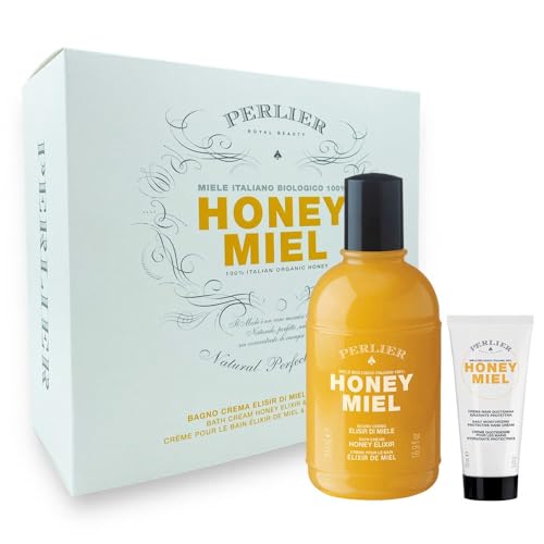 Perlier Honey Miel – Schatulle – Badcreme 500 ml + Handcreme zur Reparatur von Barriereeffekt, 100 ml von Perlier