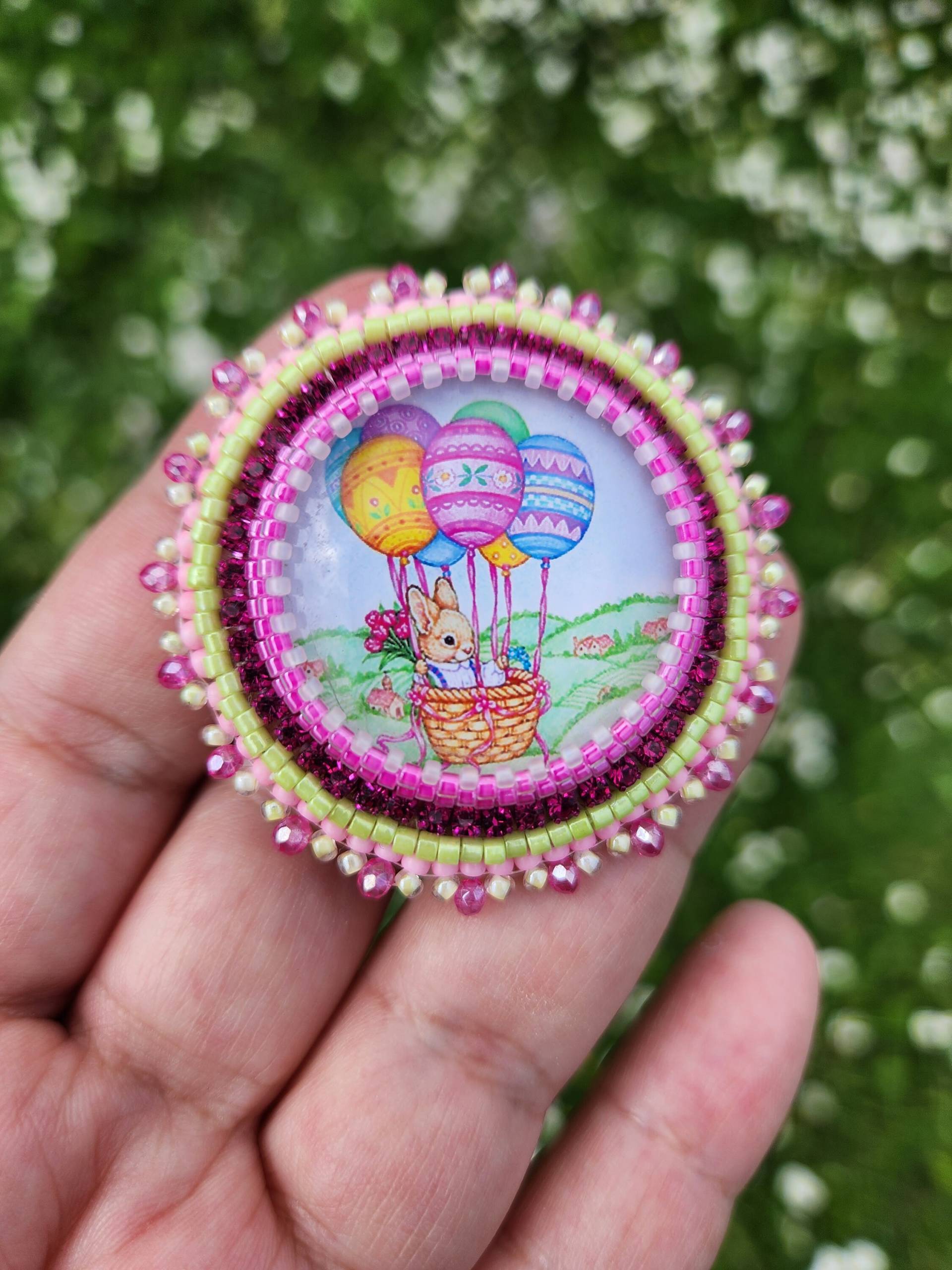 Rabbit-Inspired Brooch With Glass Caboshon A Delightful & Charmind Accessory. Rabbits On Balloon Strings. Gift For Her Rabbit-Inspired Brooch With Glass Caboshon A Delightful & Charmind Accessory. Rabbits On Balloon Strings. Gift For Her von PerlineHandMade
