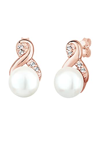 Elli Ohrringe Damen Infinity Perle mit Kristalle in 925 Sterling Silber Rosé vergoldet von Elli
