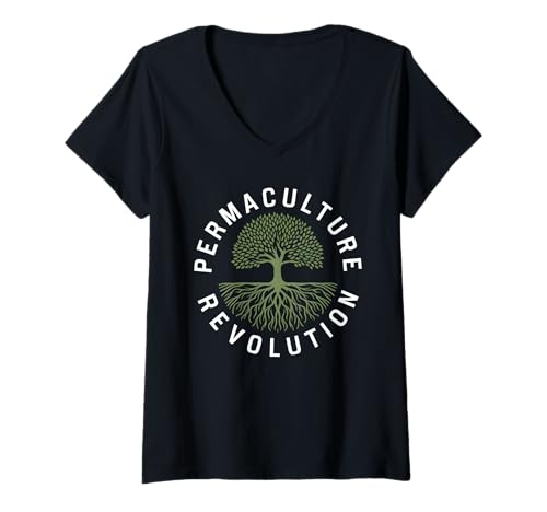 Damen Permakultur-Revolution T-Shirt mit V-Ausschnitt Damen Permakultur-Revolution T-Shirt mit V-Ausschnitt von Permaculture Gadening Organic