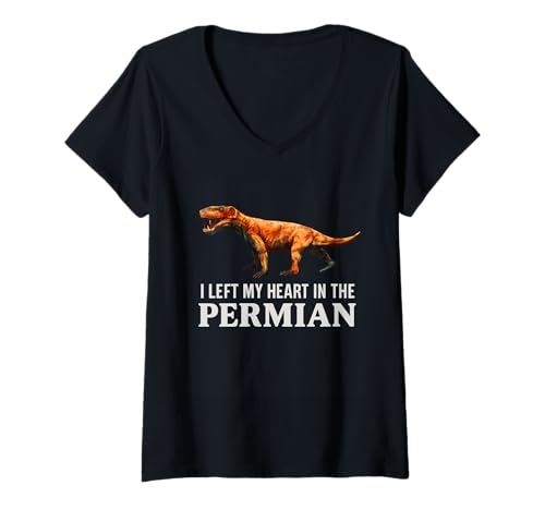 Damen Ich Habe Mein Herz in der permischen Inostrancevia Gorgonopsid gelassen T-Shirt mit V-Ausschnitt von Permian Gorgonopsid Fossil Lover Paleo Nerd Pun
