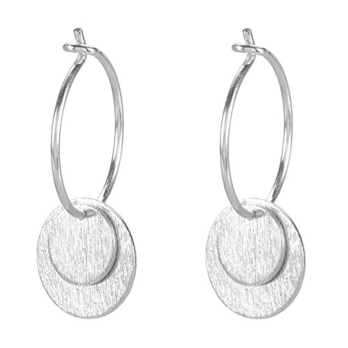 PERNILLE CORYDON Creolen Silber 925 - Damen Ohrringe DOUBLE COIN mit je zwei runden Plättchen-Anhängern Ø 15 mm - mit Schmuck/Geschenk-Box - E002s von Pernille Corydon