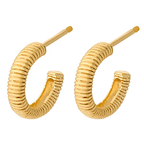 Pernille Corydon Creolen Damen Gold Mini Sea Breeze Earrings/Creol Ohrringe Gold klein mit Rillenstruktur - 12mm - E478g von Pernille Corydon