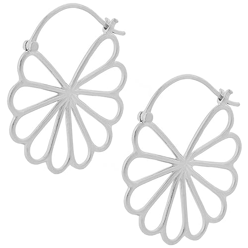 Pernille Corydon Creolen Damen Silber Large Bellis Earrings/Creol Ohrringe 925 Silber Blume groß/florales Gänseblümchen Design - 30mm - E328s von Pernille Corydon