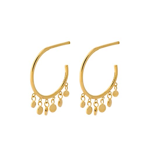 Pernille Corydon Creolen Gold Damen Glow Earrings - 14 mm/Ohrringe Silber 925 18k Vergoldet runde Ohrringe mit Plättchen glänzend - E018g von Pernille Corydon