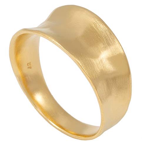 Pernille Corydon Damen Ring Gold Saga gehämmerte Oberfläche breiter Damenring mit Vertiefung Matt 925 Silber vergoldet - Größe 52 - R411g-52 von Pernille Corydon