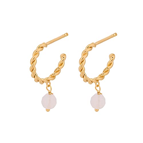 Pernille Corydon Ohrringe Gold Damen - Cloudy Rose Hoops Creolen mit Rosenquarz Anhänger - Sterling Silber 925 Vergoldet - 9 mm von Pernille Corydon