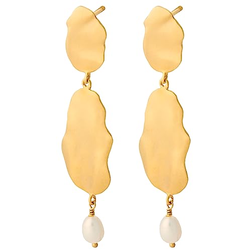 Pernille Corydon Ohrstecker Damen Gold Drift Earrings/Ohrhänger Gold Wolken Design mit kleiner Süsswasserperle - 50mm - E291g von Pernille Corydon