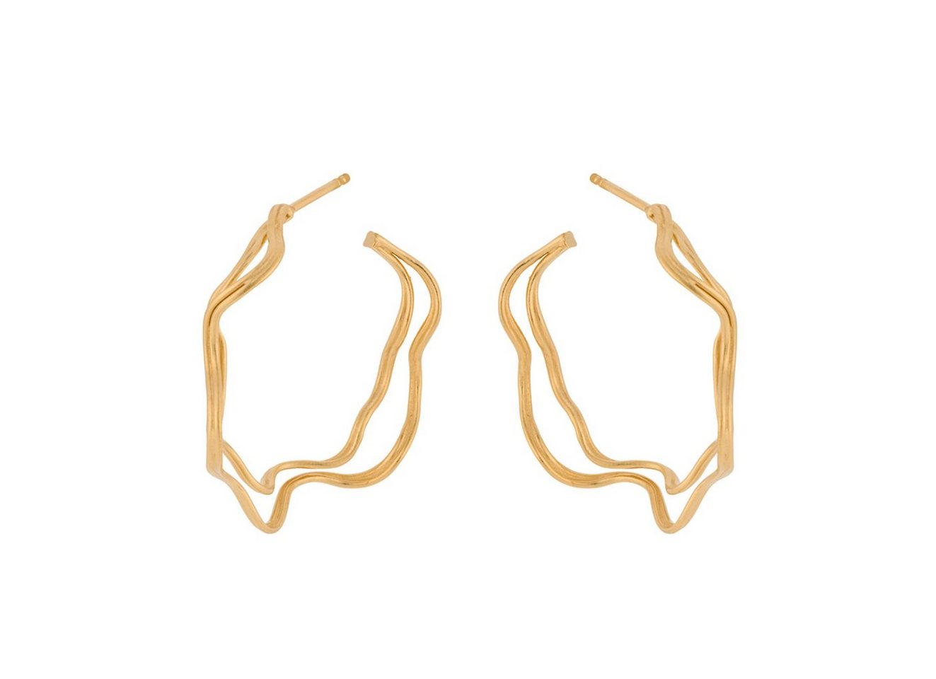 Pernille Corydon Paar Creolen Double Wave Ohrringe Damen 3 cm, Silber 925, 18 Karat vergoldet von Pernille Corydon
