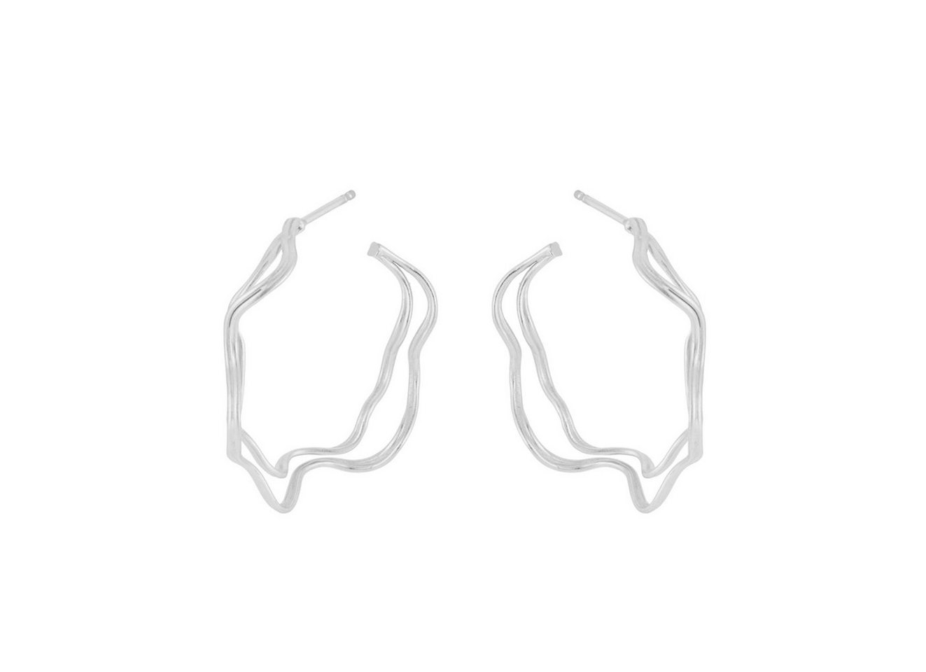 Pernille Corydon Paar Creolen Double Wave Ohrringe Damen 3 cm, Silber 925 von Pernille Corydon