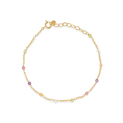 Pernille Corydon Rainbow Bracelet Gold - Gliederarmband Damen mit farbigen Steinen aus Sterling Silber 925 Vergoldet - Armbandlänge verstellbar 16-19 cm - b-854-gp von Pernille Corydon