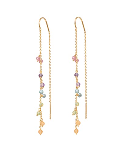 Pernille Corydon Rainbow Earchains Gold - Ohrringe Durchzieher Ohrketten Damen mit farbigen Steinen - Sterling Silber 925 Vergoldet - 70 mm - e-854-gp von Pernille Corydon