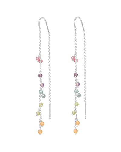 Pernille Corydon Rainbow Earchains Silber - Ohrringe Durchzieher Ohrketten Damen mit farbigen Steinen - Sterling Silber 925-70 mm - e-854-s von Pernille Corydon