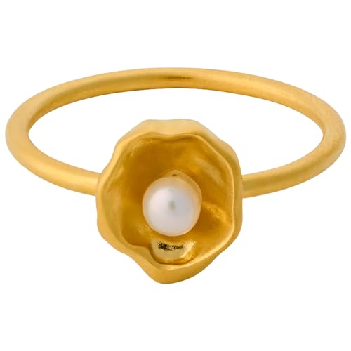 Pernille Corydon Ring Damen Gold Hidden Pearl Ring/Damenring Silber 925 18k Vergoldet Plakette klein mit Süsswasserperle - R448g-52 von Pernille Corydon