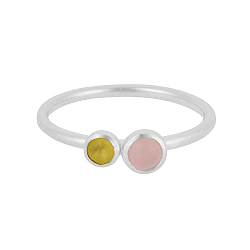 Pernille Corydon Ring Silber Damen - Pastel Sky Statement-Ring mit Gelben Achat, Rosa Quarz - 925 Sterling-Silber - Größe 52 - R-086 von Pernille Corydon