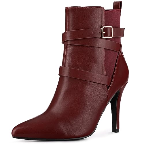 Perphy Chelsea Boots Spitze Zehe Stiletto High Heel Stiefelette für Damen, Burgunder, 40.5 EU von Perphy