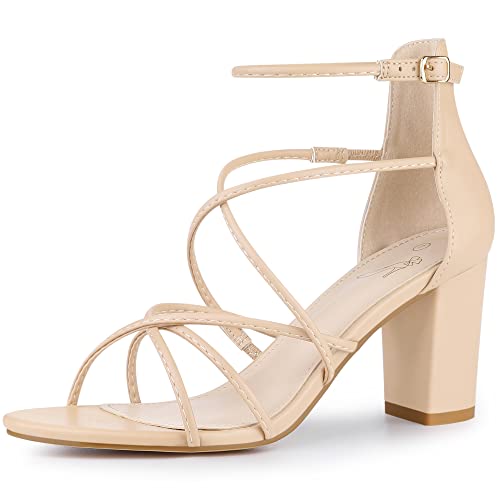 Perphy Crisscross Strappy Strap Chunky Heels Sandalen für Damen Beige 39 von Perphy