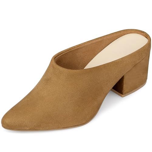 Perphy Damen Chunky Heels Pointed Toe Slip-on Slide Pantoletten Braun 38 Perphy Damen Chunky Heels Pointed Toe Slip-on Slide Pantoletten Braun 38 von Perphy