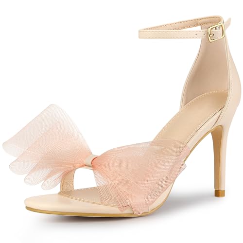 Perphy Damen Knöchelriemen Fliege Stiletto High Heels Sandalen Beige 37.5 von Perphy