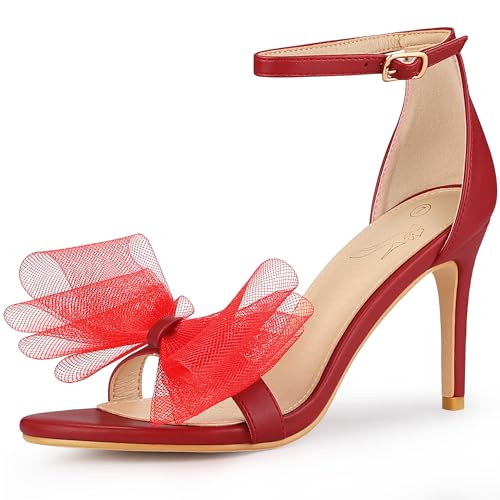 Perphy Damen Knöchelriemen Fliege Stiletto High Heels Sandalen rot 37.5 von Perphy