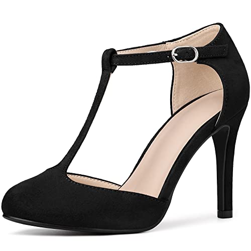 Perphy Damen Mary Jane Stöckel Absatz T-Strap Kleid Pumps Schwarz 38.5 von Perphy