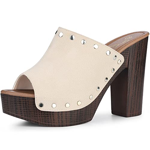 Perphy Damen Open Toe Platform Chunky Heel Slides Sandalen Beige 38 von Perphy