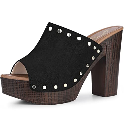 Perphy Damen Open Toe Platform Chunky Heel Slides Sandalen Schwarz 38 von Perphy