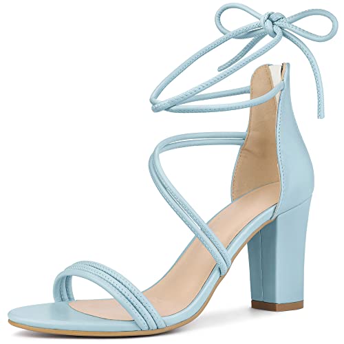 Perphy Damen Open Toe Strappy Lace Up Chunky Heel Sandalen Himmelblau 38 von Perphy