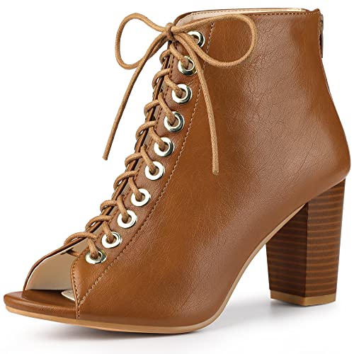 Perphy Damen-Peep-Toe-Schnürstiefeletten mit klobigem Absatz Braun 39 Perphy Damen-Peep-Toe-Schnürstiefeletten mit klobigem Absatz Braun 39 von Perphy