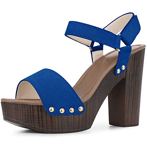 Perphy Damen Plateau Slingback High Heel Chunky Heel Sandalen Tiefes Blau 39 von Perphy