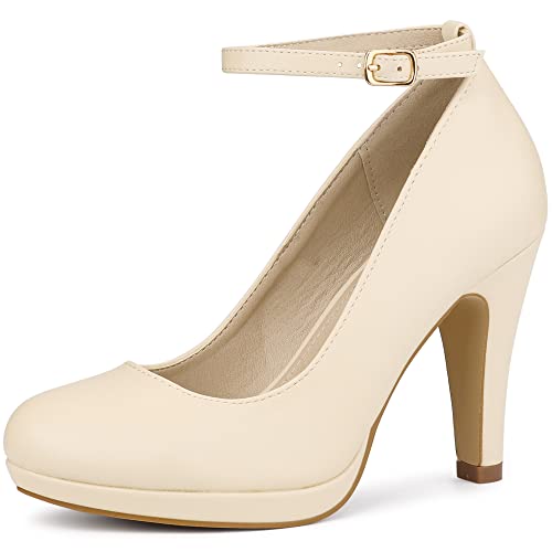 Perphy Damen Pumps mit runder Zehenpartie und Stiletto-Absatz Beige-PU 37 von Perphy