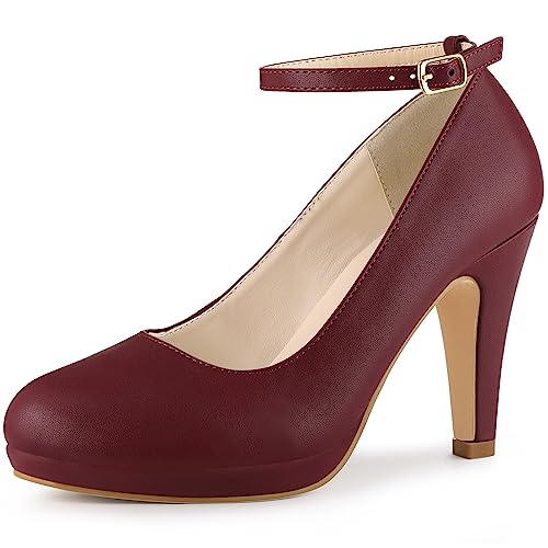 Perphy Damen Pumps mit runder Zehenpartie und Stiletto-Absatz Burgunderrot-PU 38 von Perphy