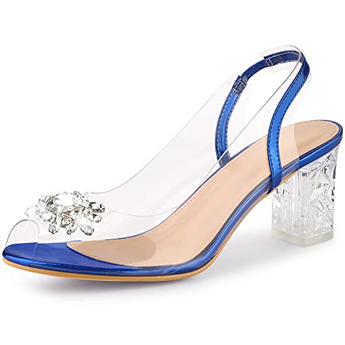 Perphy Damen-Sandalen mit durchsichtigem Slingback-Strass und Peep-Toe-Blockabsatz Blau 39 von Perphy