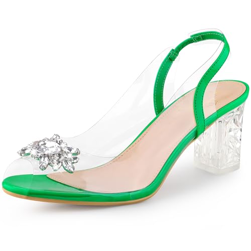 Perphy Damen-Sandalen mit durchsichtigem Slingback-Strass und Peep-Toe-Blockabsatz Grün 38 von Perphy