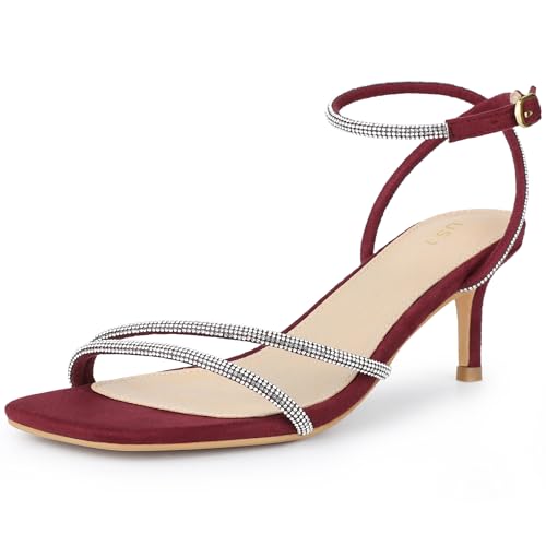 Perphy Damen Sandalen mit quadratischem Zehenbereich, Strasssteinen, Burgundy 1, 36 EU von Perphy