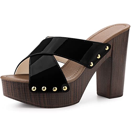Perphy Damen-Sandalen mit überkreuzten Riemen und dicken Absätzen Schwarz 39 von Perphy