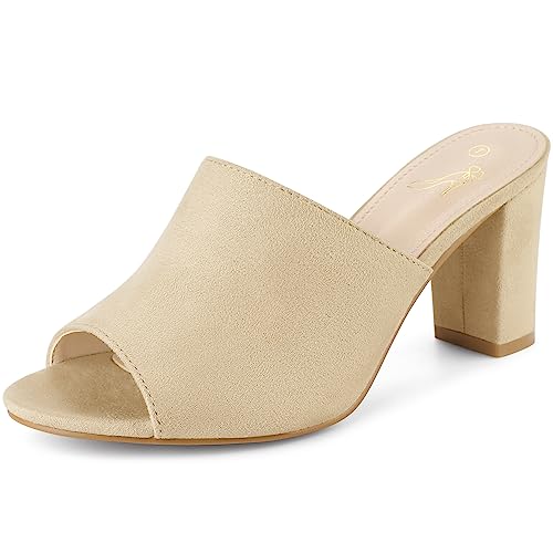 Perphy Damen Slide Heels Pantoletten Slip-on-Sandalen mit Blockabsatz Beige 41 von Perphy