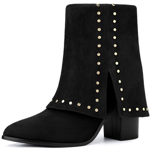 Perphy Damen Stiefel mit spitzem Zehenbereich, Blockabsatz, Nieten, wadenlang, Schwarz, 38.5 EU Perphy Damen Stiefel mit spitzem Zehenbereich, Blockabsatz, Nieten, wadenlang, Schwarz, 38.5 EU von Perphy