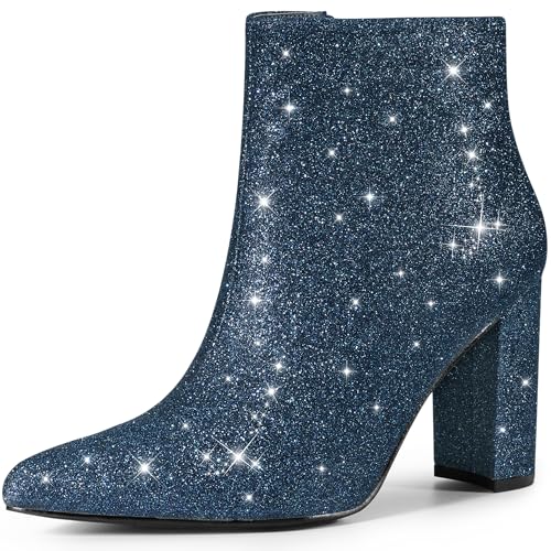Perphy Damen-Stiefeletten mit Glitzer, spitzer Zehenpartie, klobigem Absatz, glitzernden Booties Navy blau 37.5 Perphy Damen-Stiefeletten mit Glitzer, spitzer Zehenpartie, klobigem Absatz, glitzernden Booties Navy blau 37.5 von Perphy