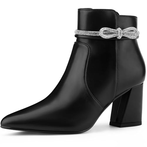Perphy Damen Stiefeletten mit Strass-Schleife, spitzer Zehenbereich, klobiger Absatz, Schwarz, 40 EU Perphy Damen Stiefeletten mit Strass-Schleife, spitzer Zehenbereich, klobiger Absatz, Schwarz, 40 EU von Perphy