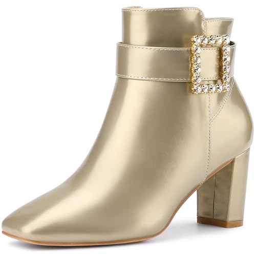 Perphy Damen Stiefeletten mit Strass-Schnalle, quadratischer Zehenbereich, klobiger Absatz, Gold, 37.5 EU Perphy Damen Stiefeletten mit Strass-Schnalle, quadratischer Zehenbereich, klobiger Absatz, Gold, 37.5 EU von Perphy