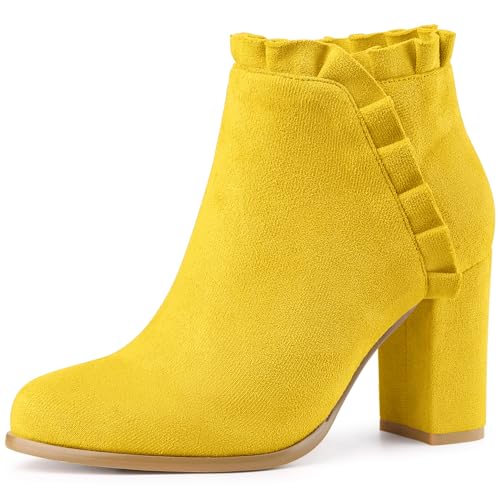 Perphy Damen-Stiefeletten mit hohem Absatz und Rüschenblock Gelb 36 von Perphy