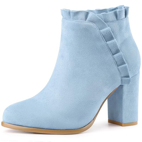 Perphy Damen-Stiefeletten mit hohem Absatz und Rüschenblock Himmelblau 41 von Perphy
