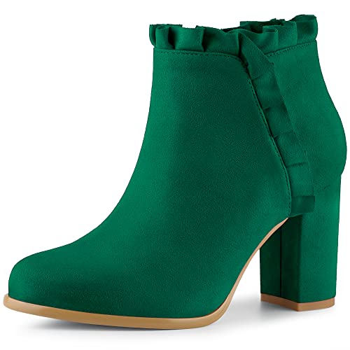 Perphy Damen-Stiefeletten mit hohem Absatz und Rüschenblock Smaragdgrün 40 von Perphy